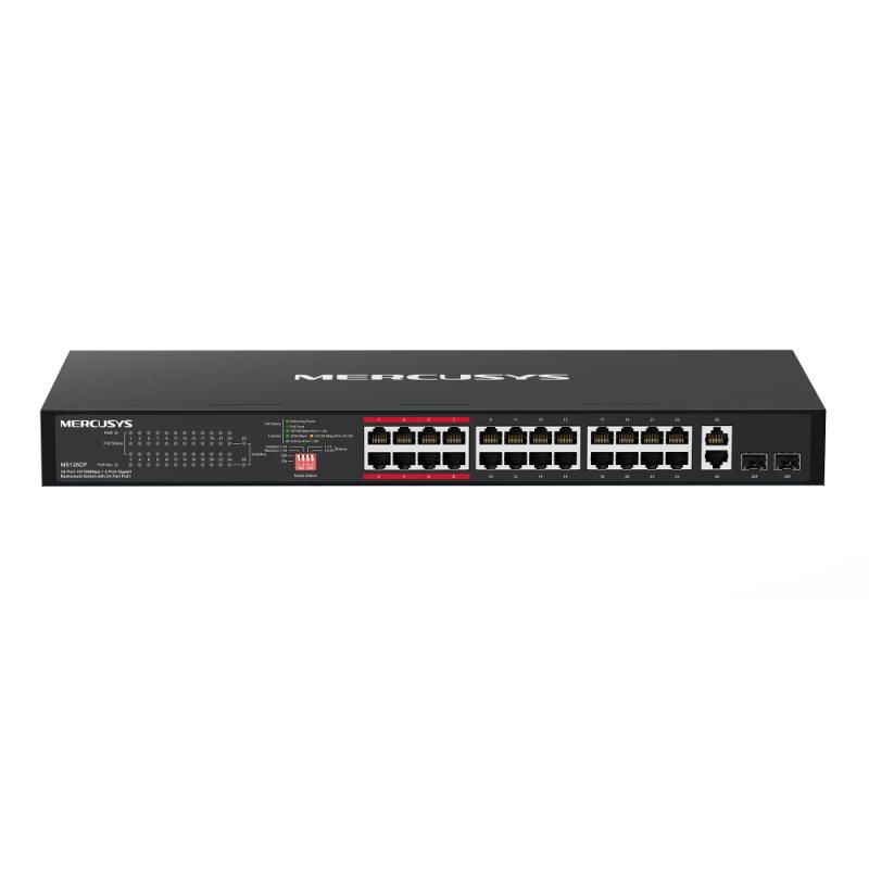24-Port 10/100Mbps + 2-Port Gigabit Rackmount Switch with 24-Port PoE+