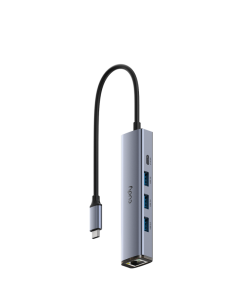 Hub USB CUDY UH605, USB-C, 5 porturi, RJ-45, Argintiu