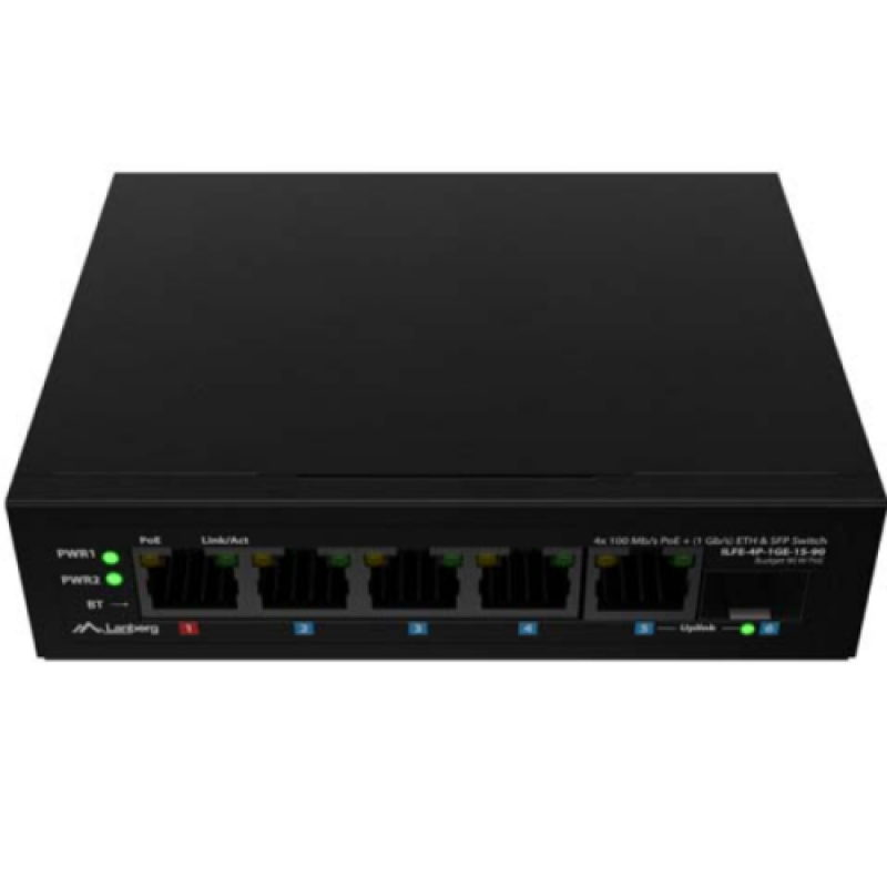 Switch Lanberg ILFE-4P-1GE-1S-90, 1 port 100BASE-T 802.3bt PoE++, 3 porturi