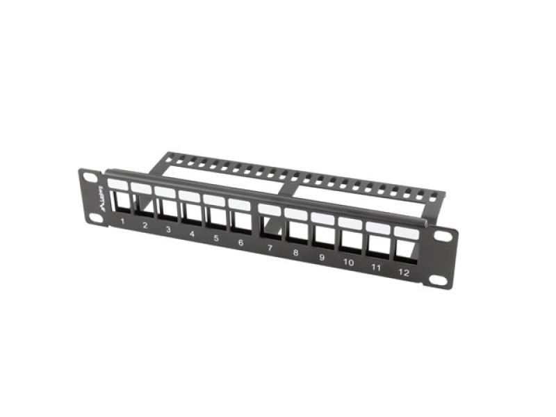 Patch panel gol 12 porturi 1U cu organizator pentru module