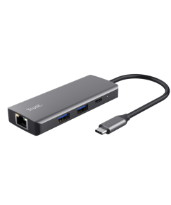 Hub USB Trust Dalyx, USB-C, 6 porturi, HDMI, RJ-45, Argintiu