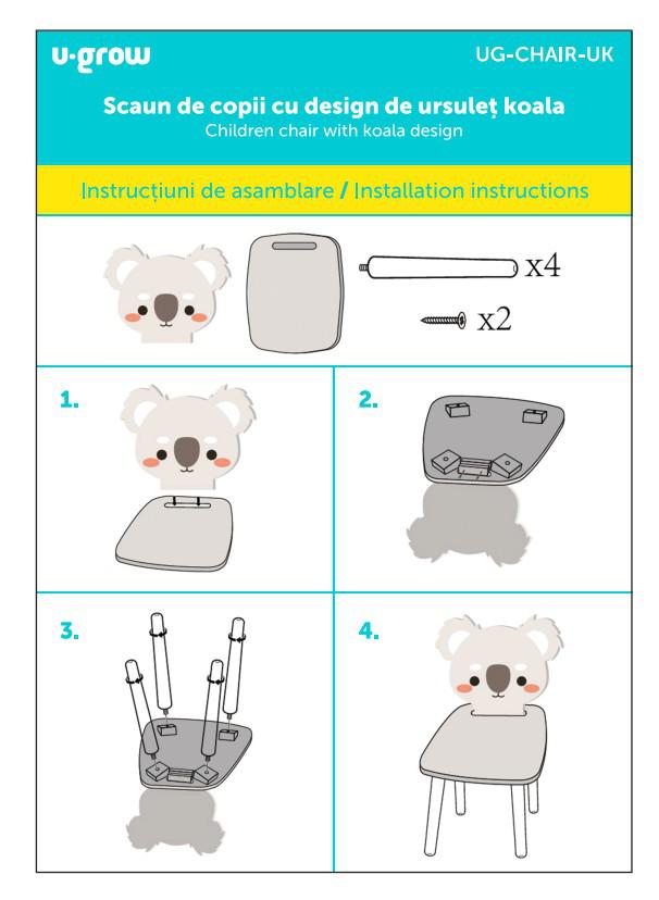 Scaun copii, MDF,design ursulet koala, U-Grow - imagine 4