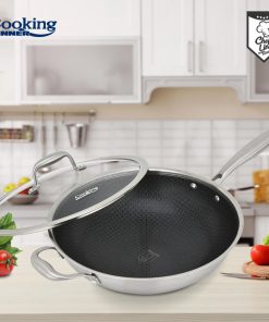 TIGAIE WOK INOX + CAPAC STICLA 30x8.5 CM, 4.5L, TITANIUM3, - imagine 7