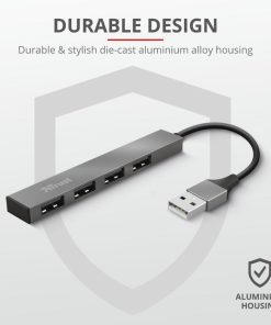 Hub USB Trust Halyx USB-A, 4 porturi, Argintiu - imagine 4