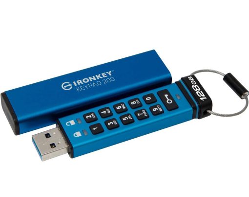 Memorie USB Kingston IronKey Keypad 200 128GB, USB 3.2, Albastru - imagine 4