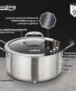 SEMIOALA INOX+CAPAC STICLA IN 3 STRATURI 28x13 CM, 7 L, - imagine 6