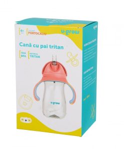 Cana cu pai tritan, orange, 300ml, U-Grow - imagine 4