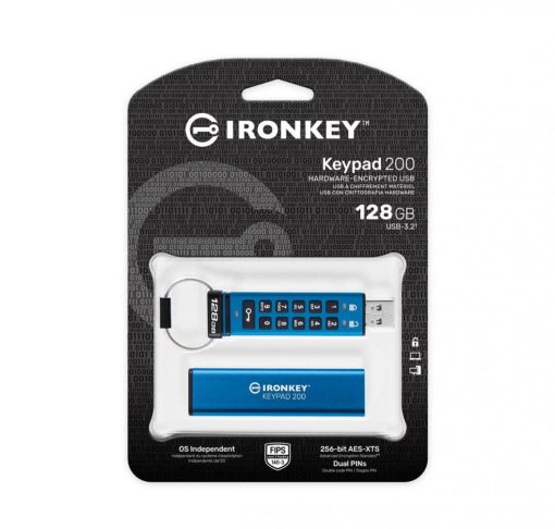 Memorie USB Kingston IronKey Keypad 200 128GB, USB 3.2, Albastru - imagine 5
