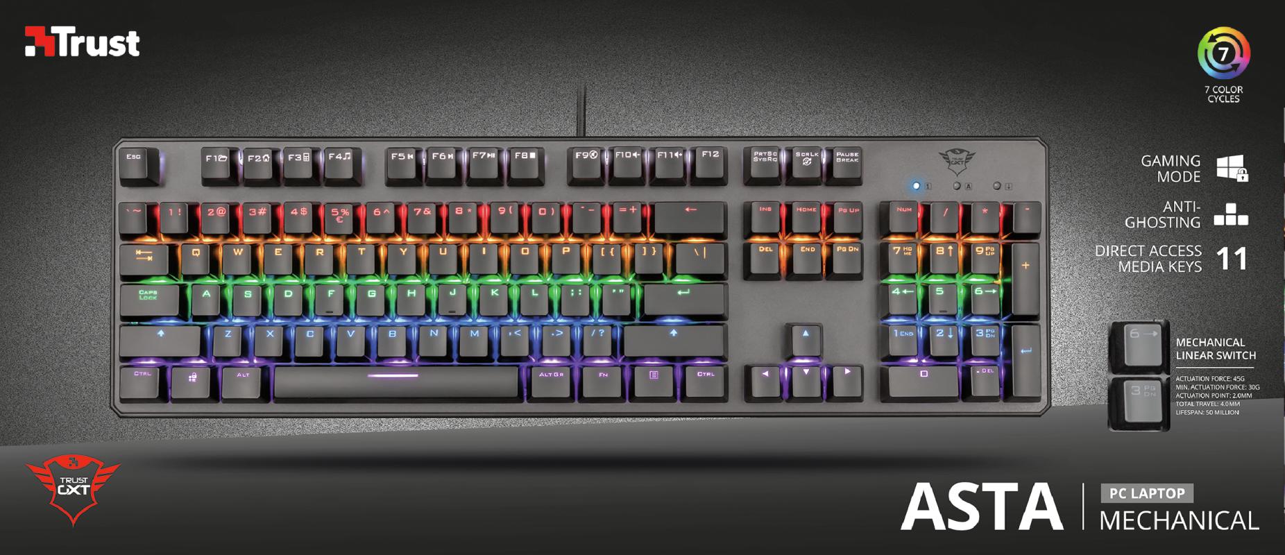 Tastatura Mecanica Gaming Trust GXT 865 Asta, RGB, USB, negru - imagine 8