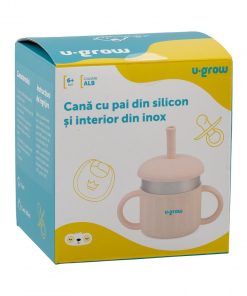 Cana din silicon cu pai si interior din inox,220 ml, - imagine 4