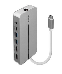 Hub USB LINDY DST-Mx Duo, USB-C, 10 porturi, HDMI, RJ-45, - imagine 3