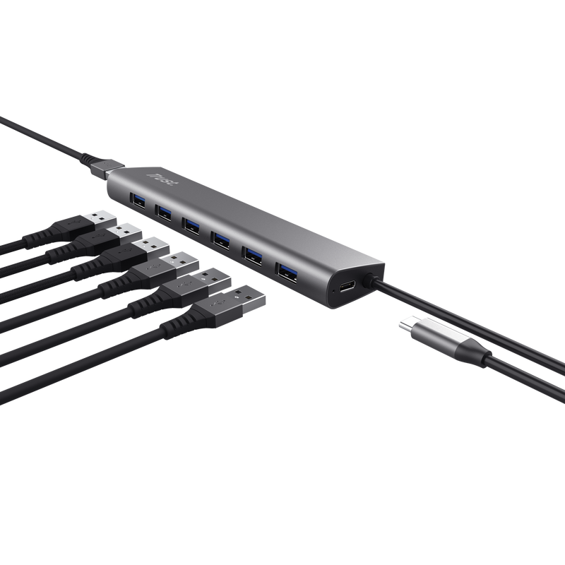 Hub USB TRUST Halyx USB-A, 7 porturi, Gri - imagine 3