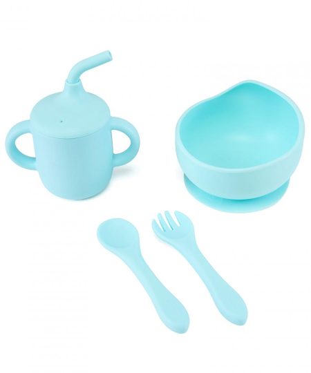 Set 4 piese diversificare din silicon: Cana cu pai, bol