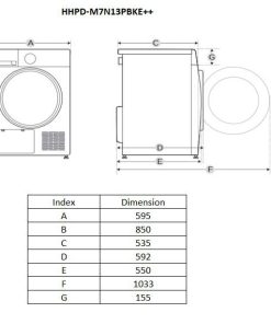 Uscator de rufe HEINNER HHPD-M7N13PBKE++, 7 kg, Clasa: E, Alb - imagine 4