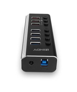 Hub USB LINDY USB-A, 8 porturi, Negru - imagine 2