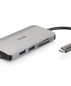 Hub USB D-Link DUB-M810, USB-C, 8 porturi, HDMI, RJ-45, Gri