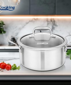 SEMIOALA INOX+CAPAC STICLA 24x12CM, 5L, ATOMIC3, COOKING BY HEINNER - imagine 5