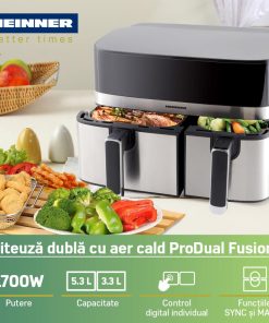 FRITEUZA DUBLA CU AER CALD HEINNER PRODUAL FUSION HAF-H9DB17BKS - imagine 8