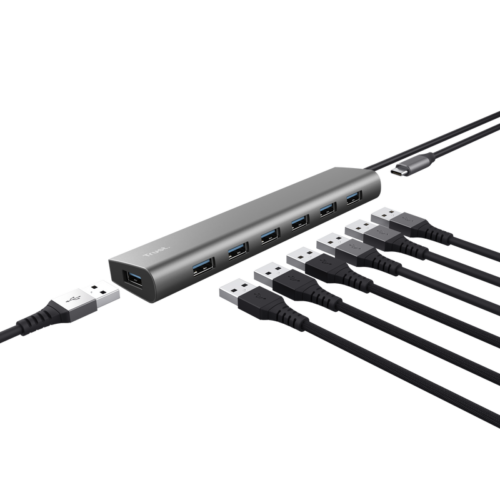 Hub USB TRUST Halyx USB-A, 7 porturi, Gri