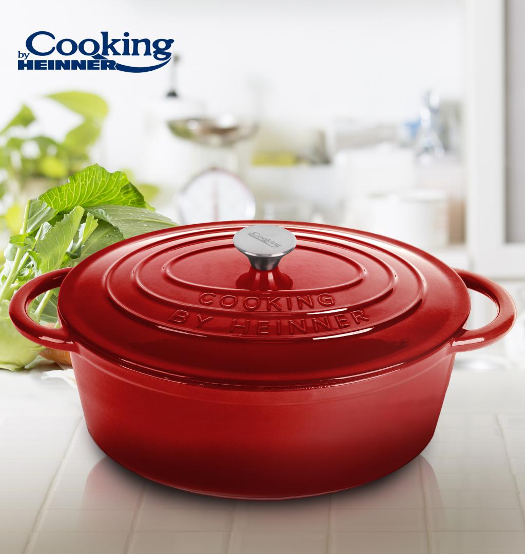 SEMIOALA FONTA EMAILATA OVALA+CAPAC 33.5x26X12 CM, 6L, RED LINE, COOKING - imagine 5