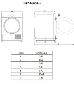 Uscator de rufe HEINNER HHPD-M8K3A++, 8 kg, Clasa: D, Alb - imagine 2