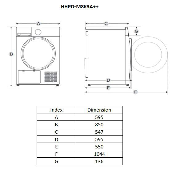Uscator de rufe HEINNER HHPD-M8K3A++, 8 kg, Clasa: D, Alb - imagine 3