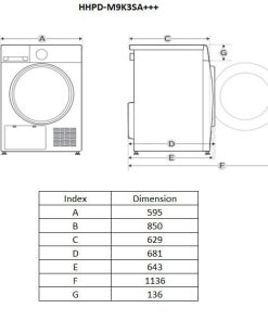 Uscator de rufe HEINNER HHPD-M9K3SA+++, 9 kg, Inverter, Clasa: C, - imagine 2