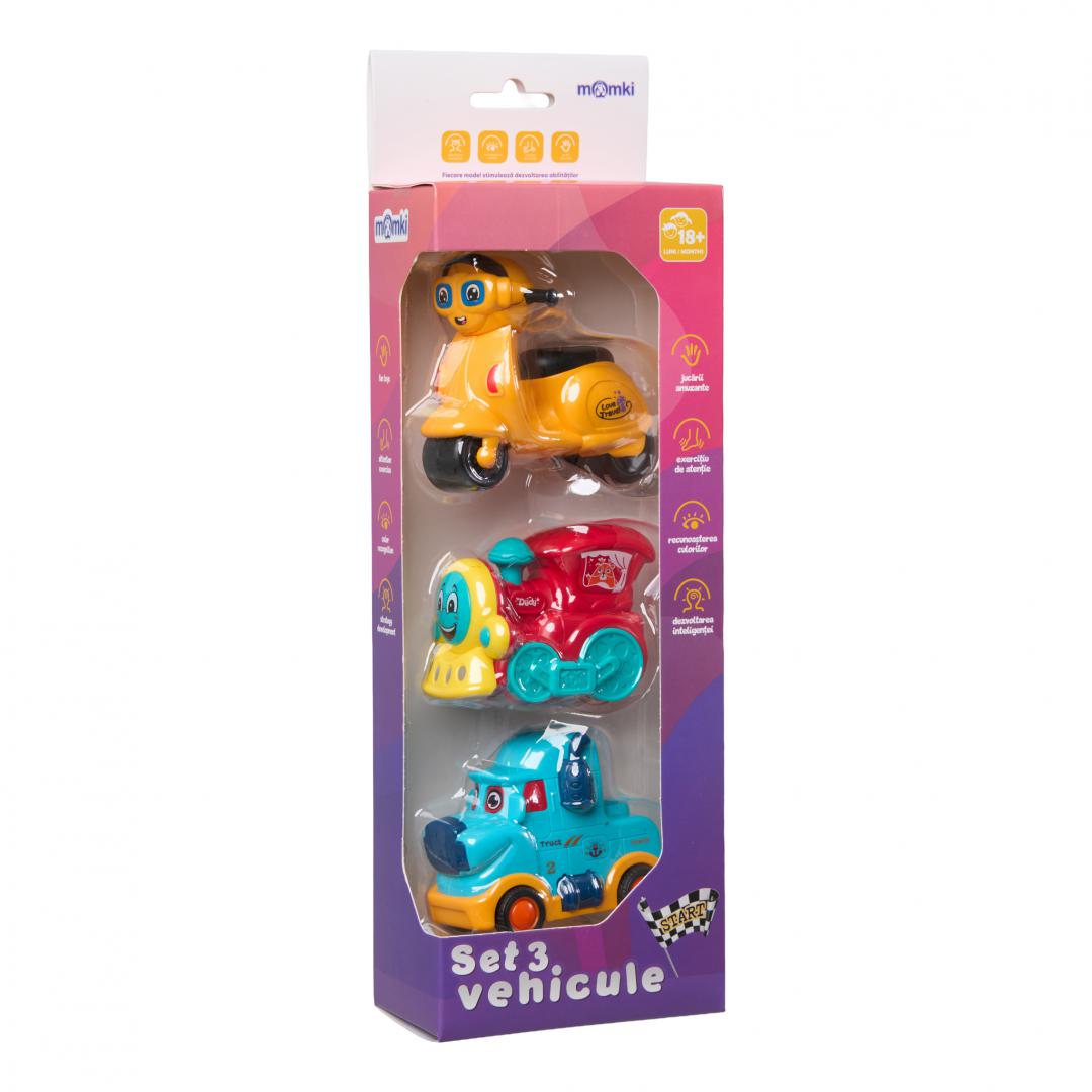 SET 3 VEHICULE ACTIONATE PRIN INERTIE- MASINUTA ALBASTRA, TREN ROSU, - imagine 4