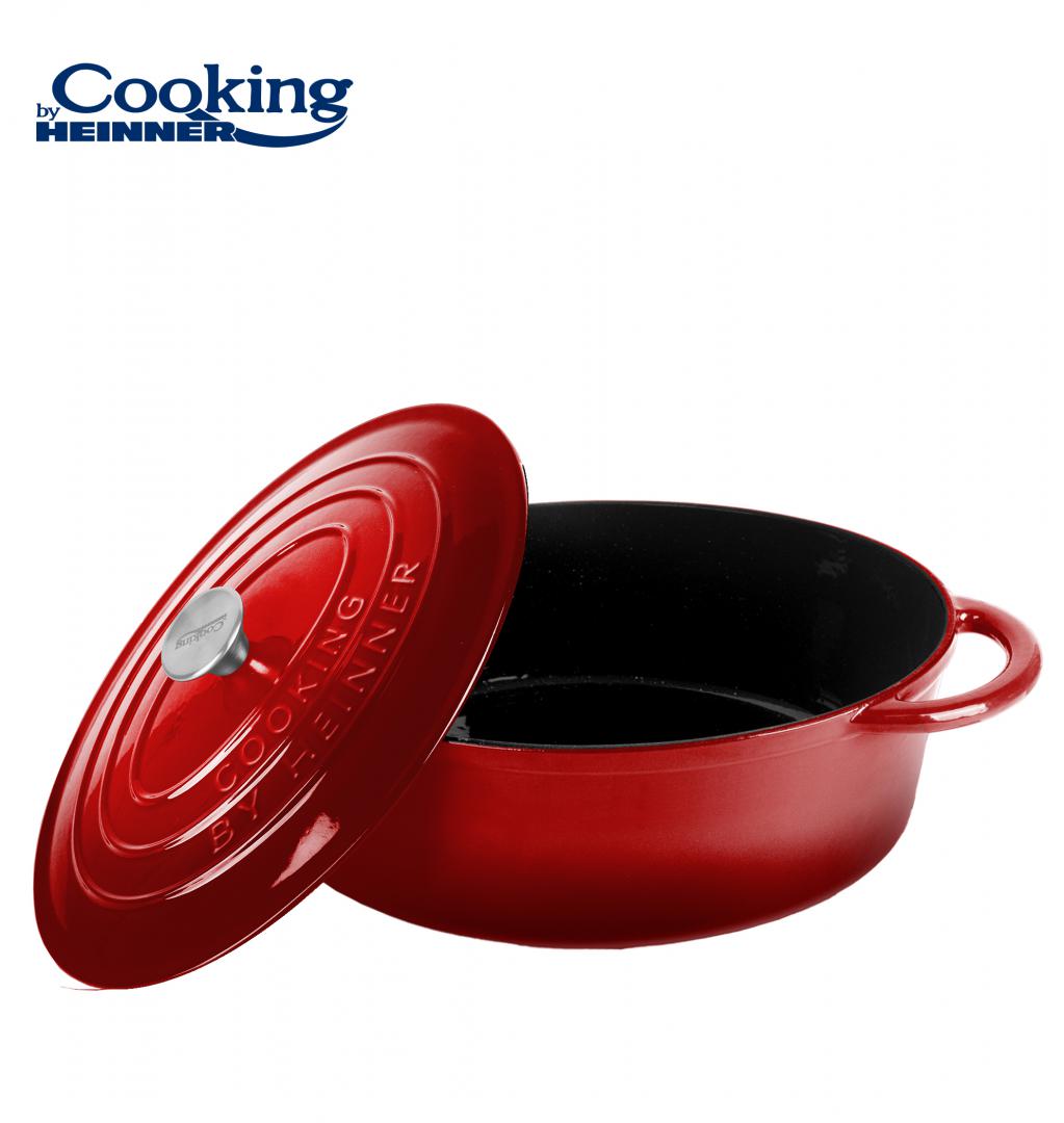 SEMIOALA FONTA EMAILATA OVALA+CAPAC 33.5x26X12 CM, 6L, RED LINE, COOKING - imagine 3