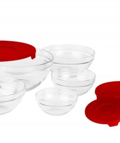 SET 5 BOLURI DE STICLA CU CAPAC, ROSU, VANORA HOME