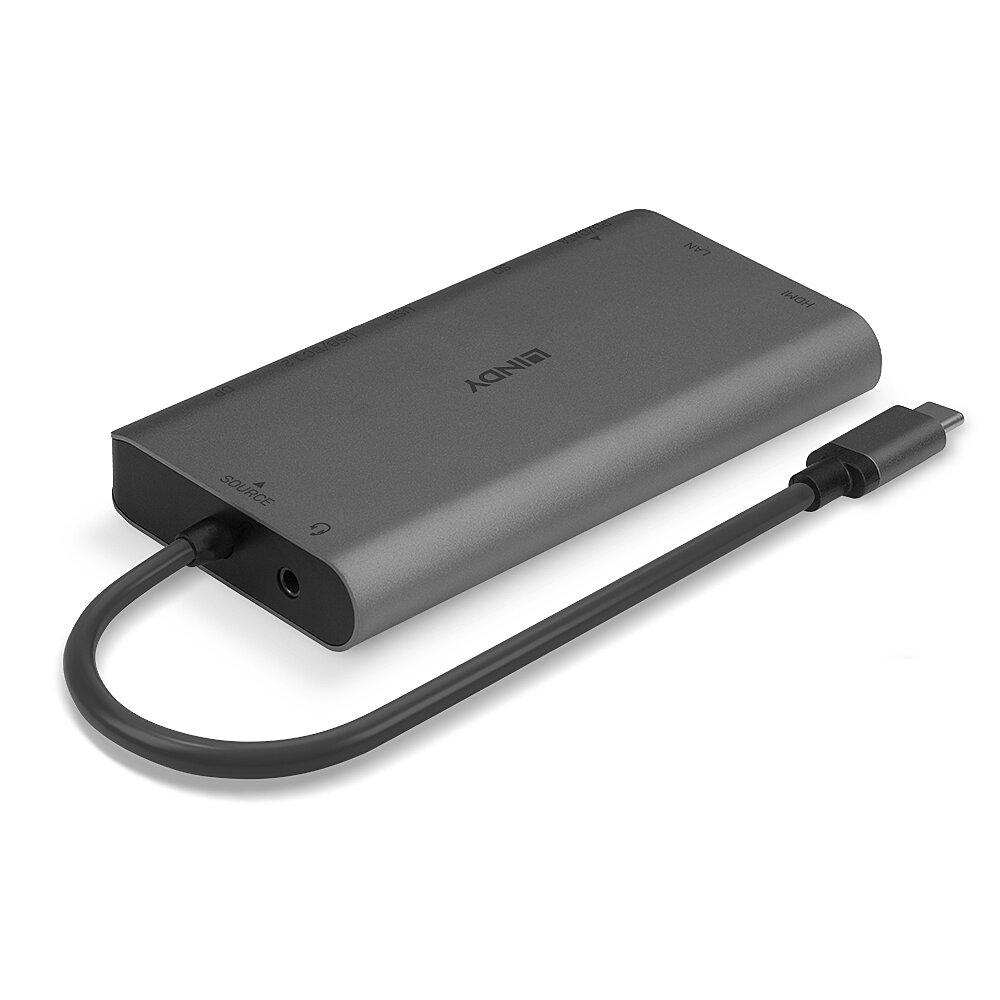 Hub USB Lindy DST-Mini XT, USB-C, 7 porturi, HDMI, RJ-45, - imagine 4