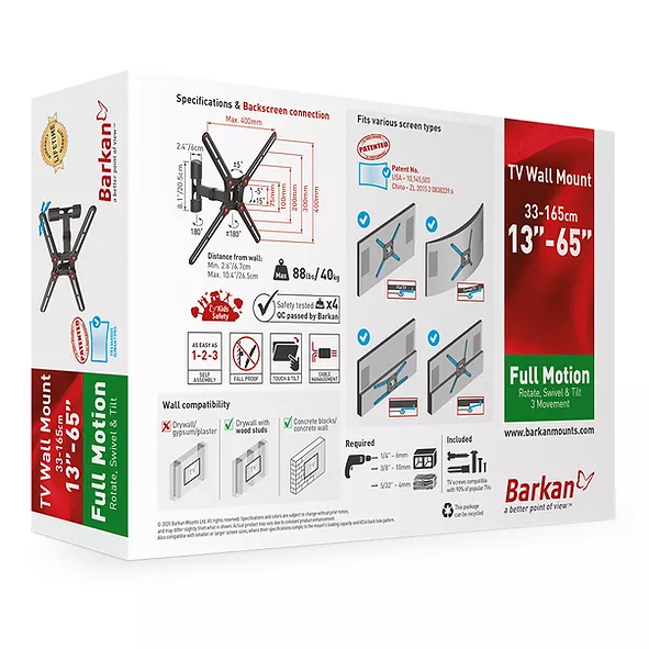 Suport TV de perete, Barkan BM331, Fix, 13"- 65", VESA - imagine 4