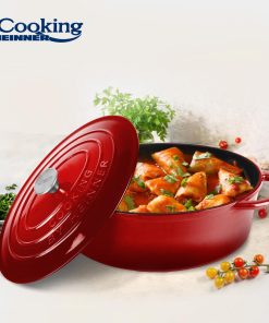SEMIOALA FONTA EMAILATA OVALA+CAPAC 33.5x26X12 CM, 6L, RED LINE, COOKING - imagine 5