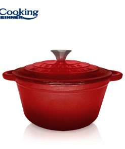 CRATITA FONTA EMAILATA+CAPAC 22X9.5CM,2.9L, RED LINE, COOKING BY HEINNER
