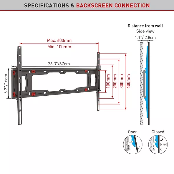 Suport TV de perete Barkan ND400.B, Fix, 29" - 75", - imagine 3