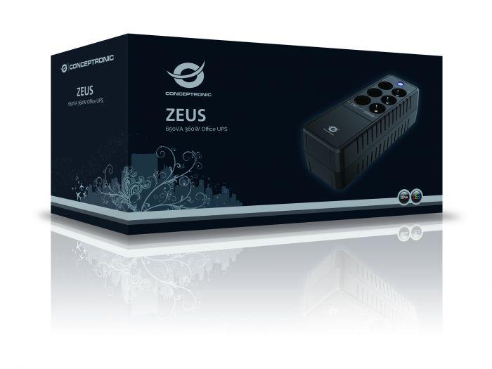 Conceptronic ZEUS05E 650VA 360W UPS, Schuko x 6 (3x surge - imagine 3