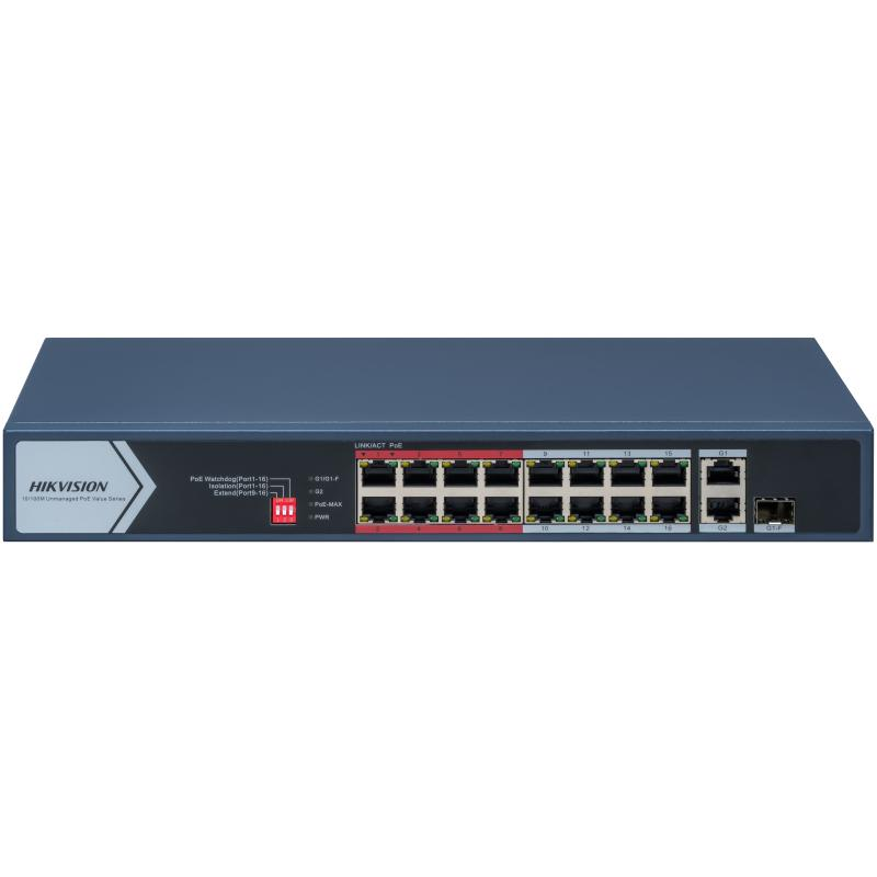 Switch PoE Hikvision DS-3E0318P-E/M(C): 16 × 10/100 Mbps PoE port,1×