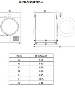 Uscator de rufe HEINNER HHPD-M9G5PBKD++, 9 kg, Clasa: D, Alb - imagine 5