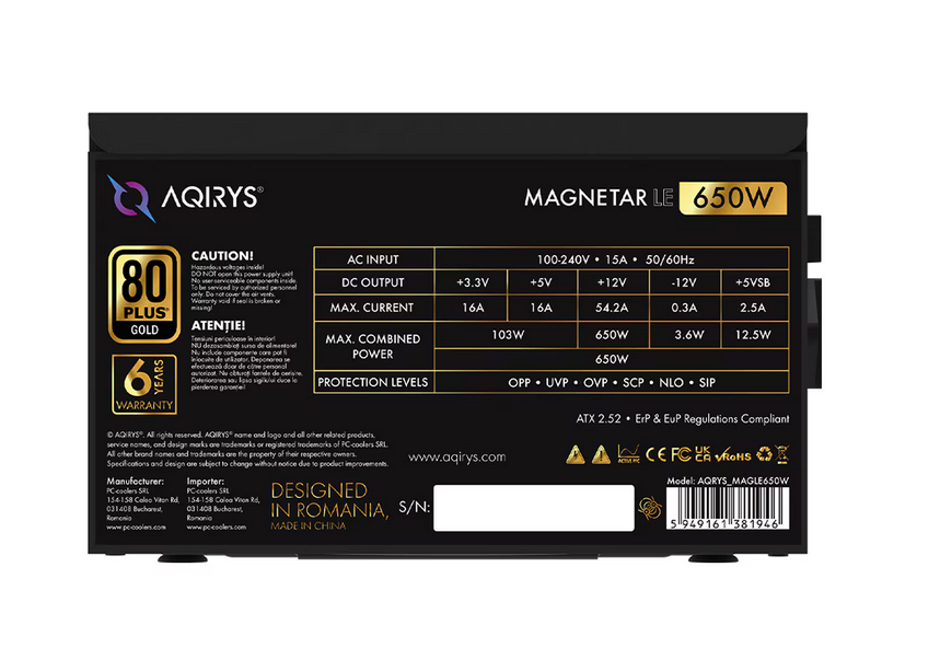 Sursa AQIRYS Magnetar LE, 80 PLUS Gold, 650 W - imagine 9