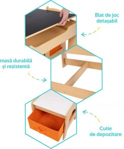 Set masuta si 2 scaune , lemn natur, U-Grow - imagine 8