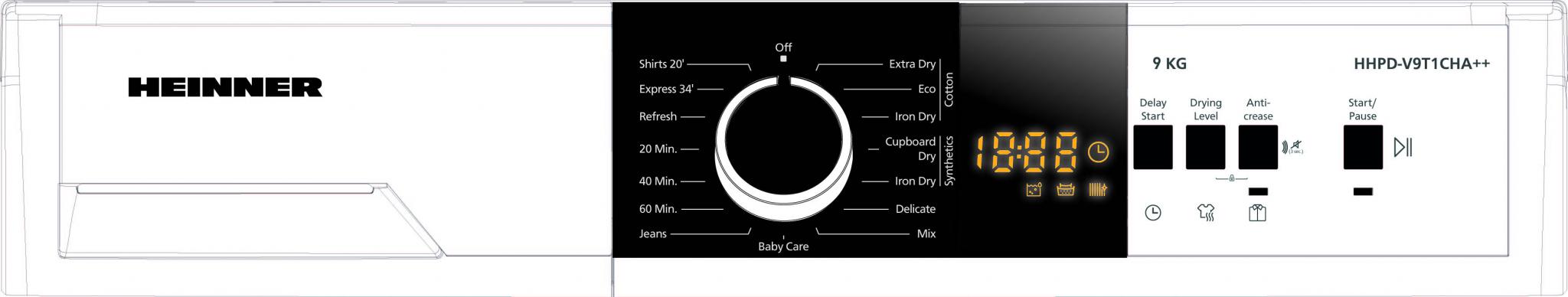 Uscator de rufe HEINNER HHPD-V9T1CHA++, 9 kg, Clasa: E, Alb - imagine 3