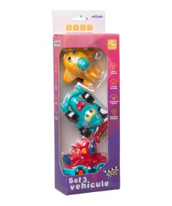 SET 3 VEHICULE ACTIONATE PRIN INERTIE- CAMION ROSU, MASINA DE - imagine 3