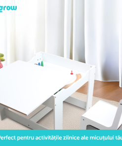 Set masuta si 2 scaune pentru copii , alb MDF, - imagine 8