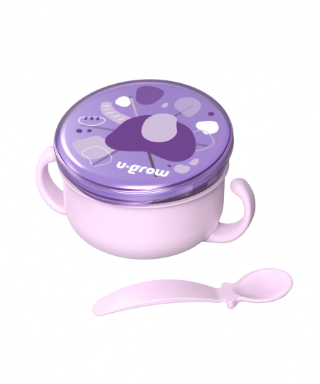 Bol 2 in 1 pentru snackuri cu lingurita, mov, U-Grow