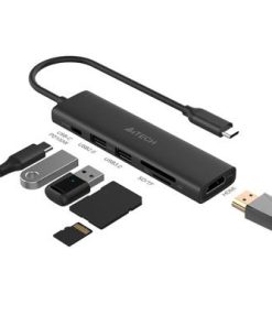 Hub USB A4TECH DST-60C-GR, USB-C, 6 porturi, HDMI, Gri - imagine 2