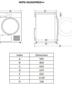 Uscator de rufe HEINNER HHPD-M10G5PBKD++, 10 kg, Clasa: D, Alb - imagine 7