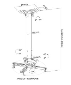 Suport Tavan Proiector Neomounts by Newstar CL25-540BL1, 60-90cm, max 35Kg - imagine 5