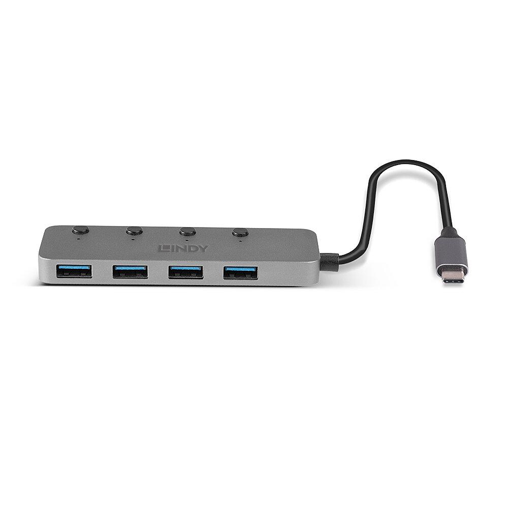 Hub USB LINDY 43383 USB-C, 4 porturi, Gri - imagine 4