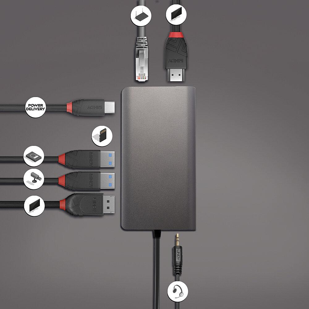 Hub USB Lindy DST-Mini XT, USB-C, 7 porturi, HDMI, RJ-45, - imagine 5