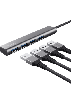 Hub USB Trust Halyx, USB-A, 4 porturi, Argintiu